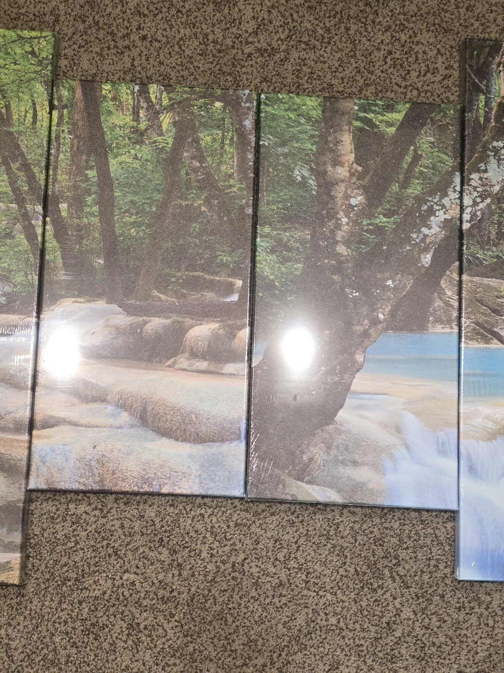 Forest Waterfall Multi-Panel Canvas Wall Art - Green & Blue